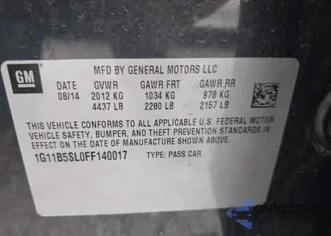2015 Chevrolet Malibu Ls from USA, damaged, VIN 1G11B5SL0FF140017
